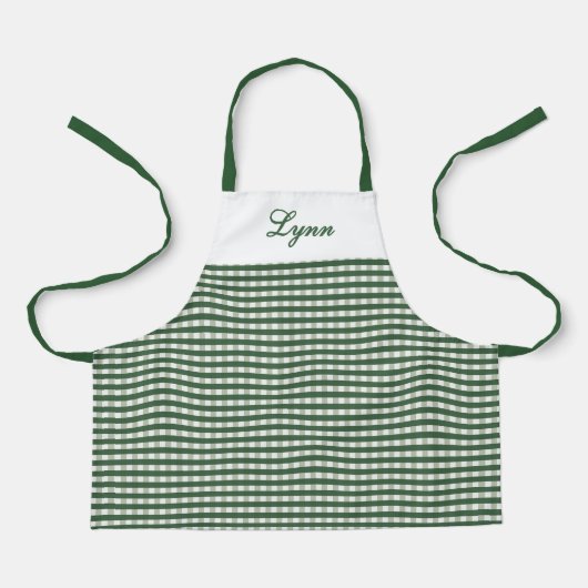 Tablier Classic Green & White Gingham | Personalized Name (Recto)