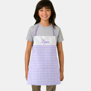 Tablier Classique Gingham Violet & Blanc Nom Personnalis