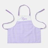 Tablier Classique Gingham Violet & Blanc | Nom Personnalis (Recto)