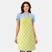 Tablier Classique jaune clair En vichy Motif Monogramme (Porté)