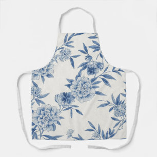 Tablier Classique motif toile fleurie bleu eau-forte sur f