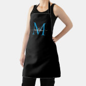 Tablier Classique Noir Bleu Monogramme Girly Feminine Scri (Insitu)