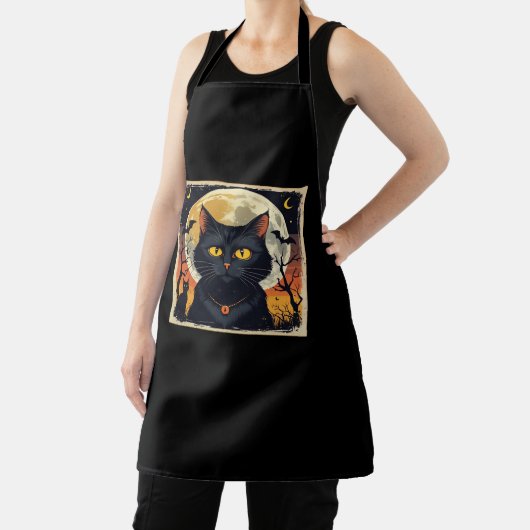Tablier Classique Rétro Chat Noir Halloween T-Shirt Classi (Insitu)