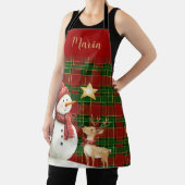 Tablier Classique Rouge Rouge Vert Or Tartan Snowman (Insitu)