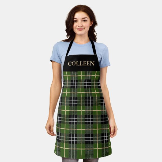 Tablier Classique Rustique Tartan Vert Plaid Noël (Porté)