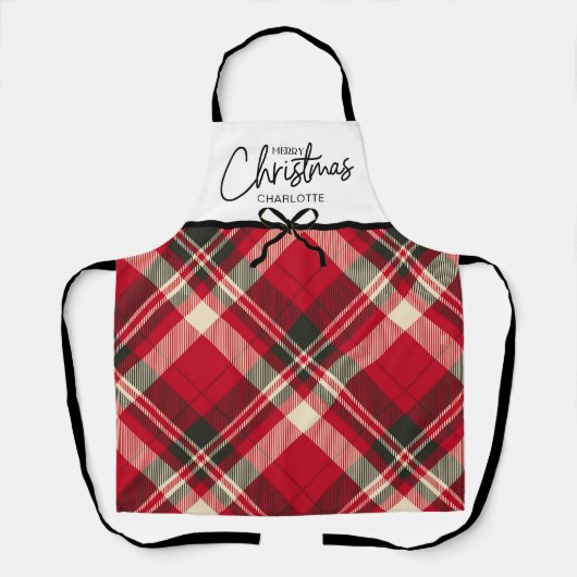 Tablier classique Tartan Plaid Joyeux Noël Custom  (Recto)