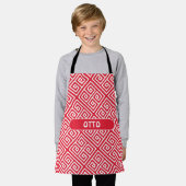 Tablier Clé grecque rouge blanc Motif minimal (Porté)