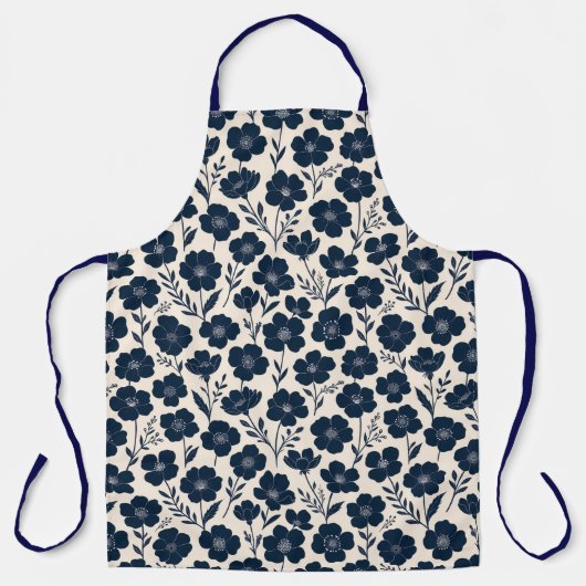 Tablier Clean monochrome wildflowers in navy on cream (Recto)
