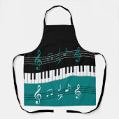 Tablier Clés et notes de piano Turquoise noir blanc (Recto)
