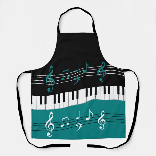 Tablier Clés et notes de piano Turquoise noir blanc (Recto)