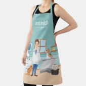 Tablier Clinique Vétérinaire Bleue Avec Chiot Et Chat (Insitu)