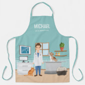 Tablier Clinique Vétérinaire Bleue Avec Chiot Et Chat (Recto)