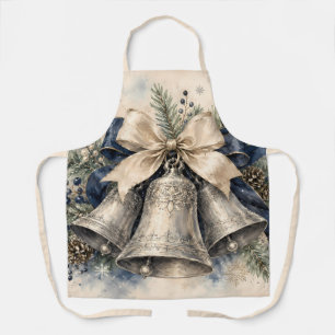 Tablier Clochettes de Noël Élégantes en Argent Aquarelle