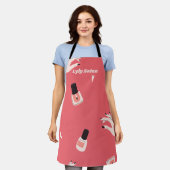 Tablier Clou rose Polonais bouteille Manicuriste Professio (Porté)