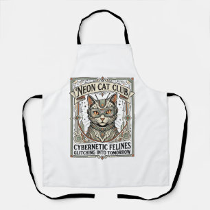 Tablier Club Chat Néon Chat Cyberpunk Vintage Art Vector S