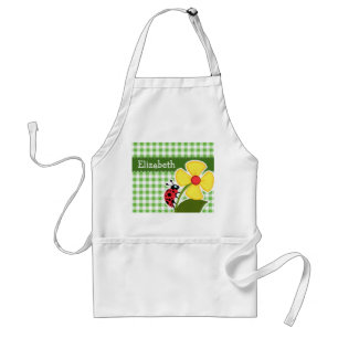 Tablier Coccinelle ; Checkered vert ; Guingan