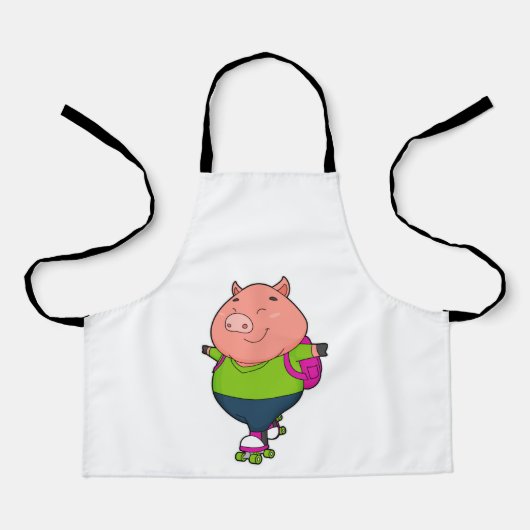 Tablier Cochon à Patinage en ligne avec patins à rouleaux (Recto)