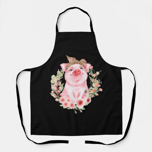 Tablier Cochon Avec Bandeau Léopard Fleur Cochon Mélange (Recto)