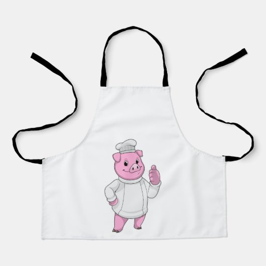 Tablier Cochon comme cuisinier avec casquette chef (Recto)