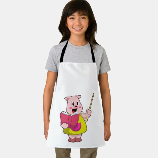 Tablier Cochon comme enseignant avec livre (Insitu)