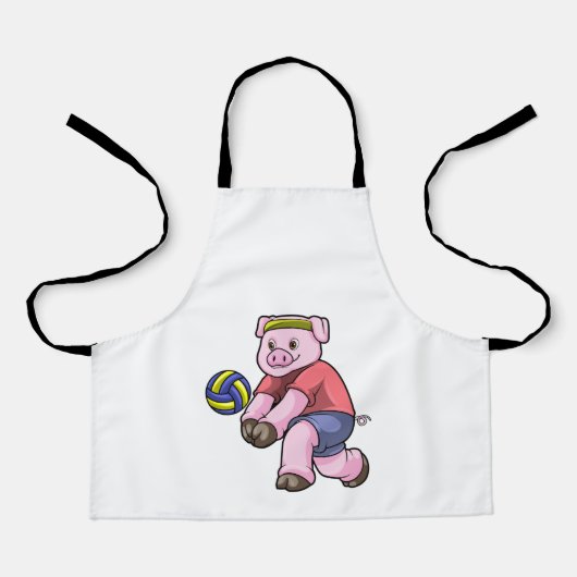 Tablier Cochon de sport avec volleyball (Recto)