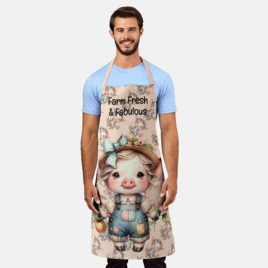Tablier Cochon fermier mignon dans les salons avec fleurs (Porté)