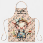 Tablier Cochon fermier mignon dans les salons avec fleurs (Recto)