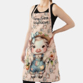 Tablier Cochon fermier mignon dans les salons avec fleurs (Insitu)