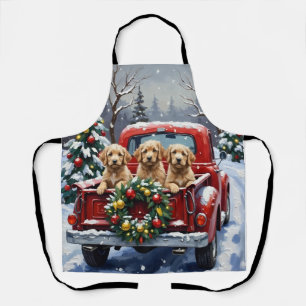 Tablier Cockapoo camion rouge de Noël vacances