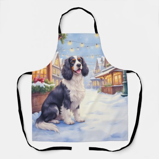 Tablier Cocker Spaniel Village enneigé Art Noël (Recto)