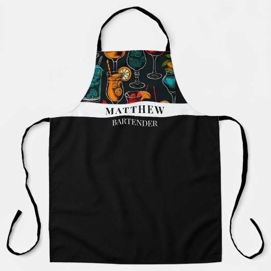 Tablier Cocktails Motif Professionnel Femme Bartender (Recto)