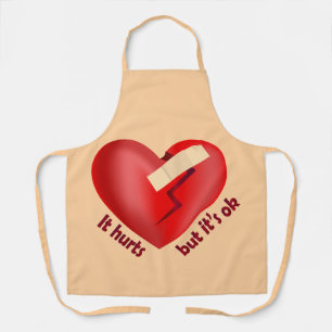 Tablier Coeur brisé guéri avec patch et citation de vie