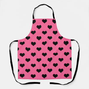 Tablier Cœur d'amour noir sur fond rose