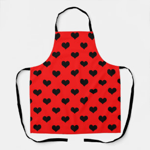 Tablier Cœur d'amour noir sur fond rouge