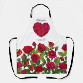 Tablier Cœur Floral Romantique Rose Rouge Texte Personnali (Recto)