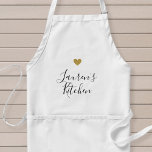 Tablier Coeur Or moderne Nom personnalisé Baking Apron<br><div class="desc">Tablier monogrammé design sur mesure avec coeur doré et nom personnalisé dans la calligraphie à la main moderne.</div>