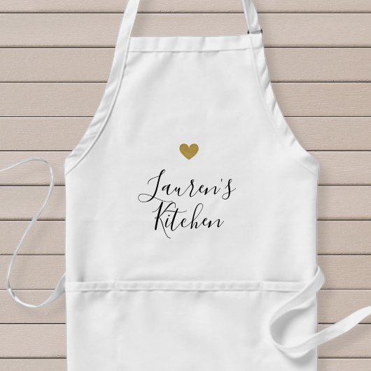 Tablier Coeur Or moderne Nom personnalisé Baking Apron
