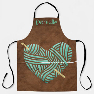 Tablier Coeur Turquoise sur Suede Brown look *Personnalise