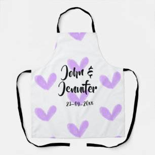 Tablier coeur violet aquarelle valentine couple nom da