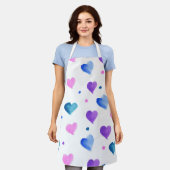 Tablier Coeurs Aquarelle Points Purple Rose Bleu (Porté)