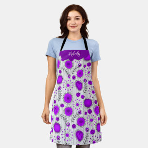 Tablier Coeurs blancs violet blanc Whimsical fleurs nom fl