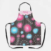 Tablier Coeurs bleu rose blanc et nom floral des fleurs (Recto)