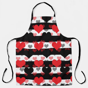 Tablier Coeurs d'Amour Noir Rouge Avec Blancs Noir
