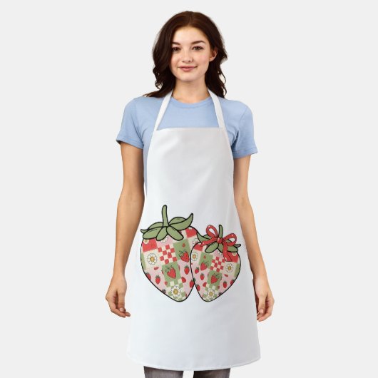 Tablier Cœurs de fraises en patchwork Art mignon Coquette (Porté)