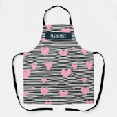 Tablier Coeurs et rayures roses personnalisés (Recto)
