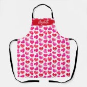 Tablier Coeurs griffés rouges et roses modernes Valentine (Recto)