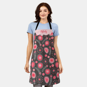 Tablier Coeurs gris-blanc et fleurs nom floral