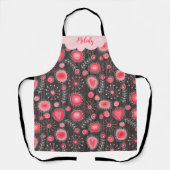 Tablier Coeurs gris-blanc et fleurs nom floral (Recto)