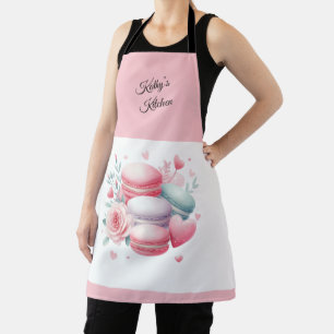 Tablier Coeurs Macaron rose et blanc mignon Personnalisés