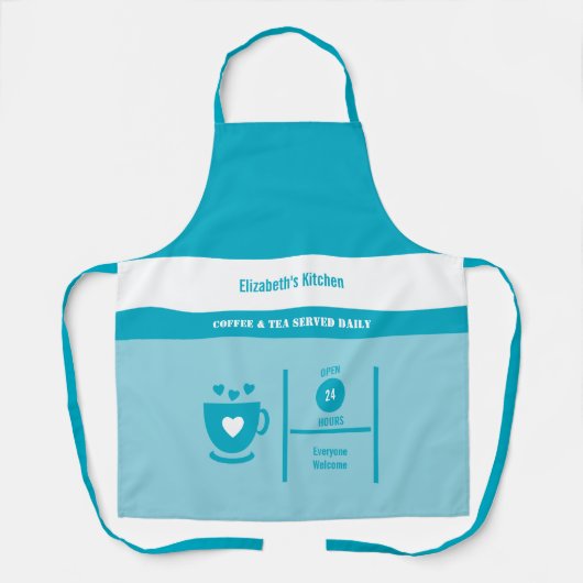 Tablier Coffee lover name kitchen blue (Recto)